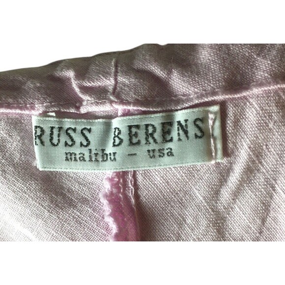 Russ Berens Top Women's Size Large Pink 100% Linen Short Sleeve Drawstring Neck - Picture 5 of 6